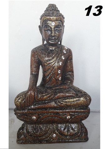 petite statue de bouddha en teck et pierres fines